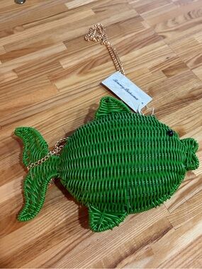 Tommy Bahama Green Wicker Fish Crossbody Purse